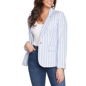 Philosophy Women's BlazerStriped Blue and White Sz Medium